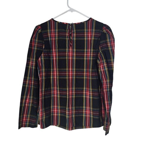 J. Crew Womens XS Tartan Puff-Sleeve Blouse Top Stretch Poplin Plaid - Picture 2 of 10